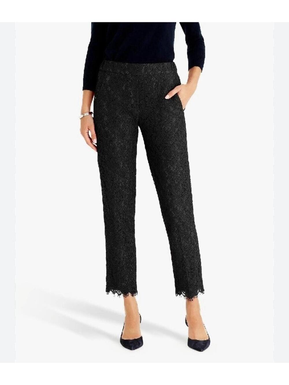 J Crew Easy Pant Black Lace Cropped Ankle Pants Size 4 Lined Floral